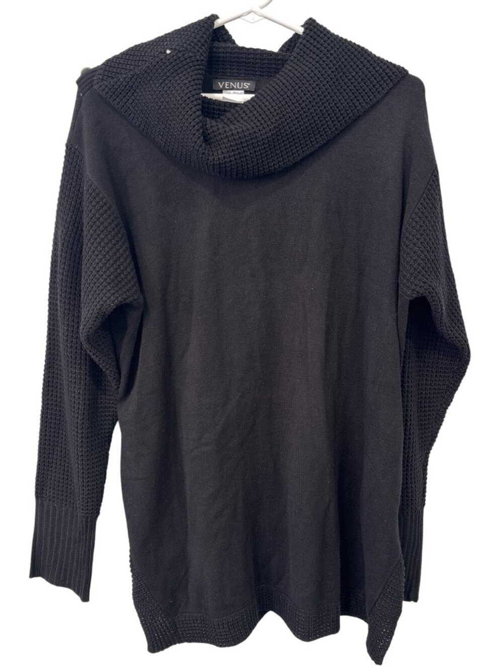 Venus Sweater XL Cowl Neck Pullover Black Button Details Cozy Knit Relaxed